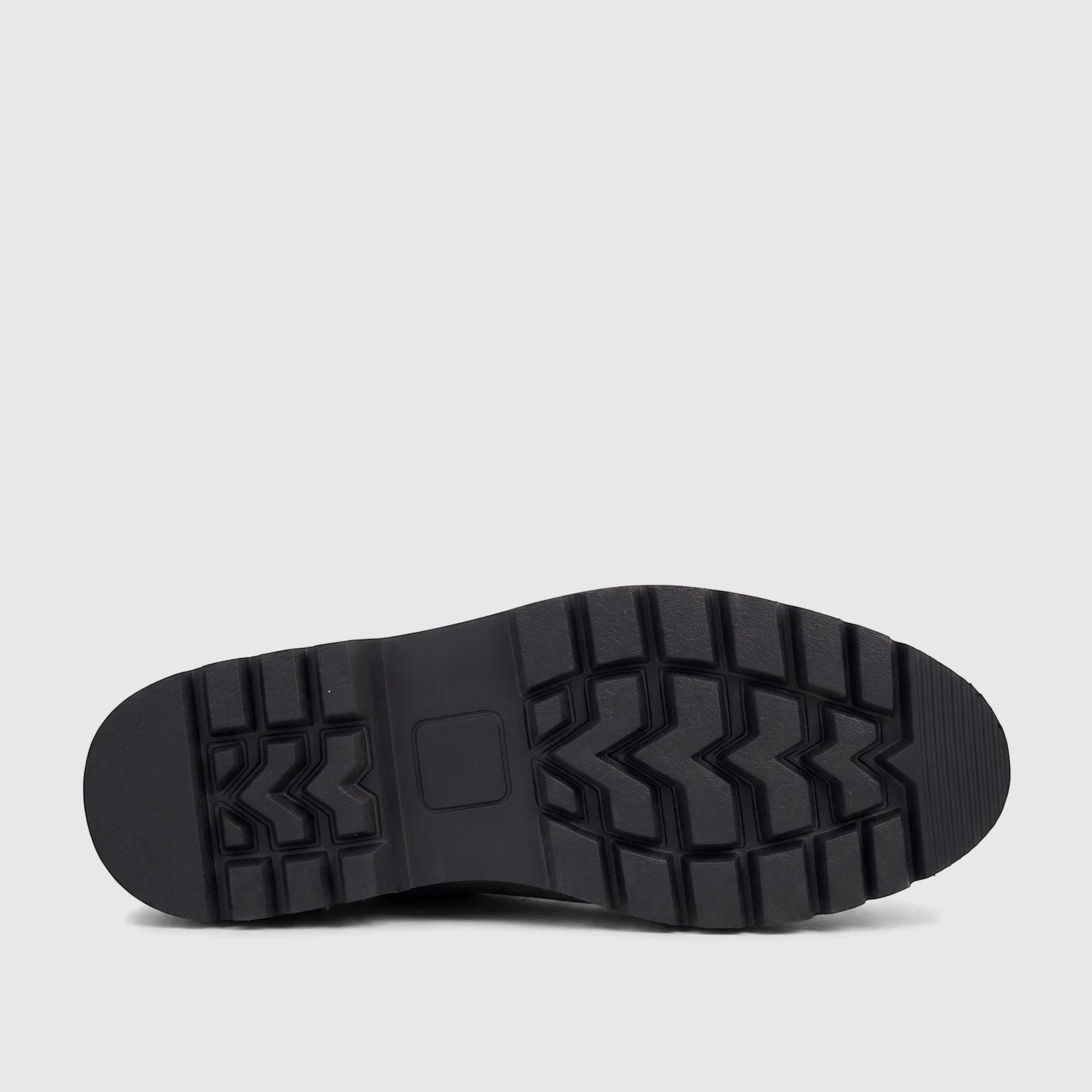 Bottom view of a Bulletti Men's black chunky sole with a deep tread pattern, part of a casual lace-up shoe.