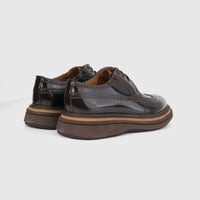 Bulletti men's leather chunky sole brogue 124-30 in brown, pair shown from rear side with perforated trim
