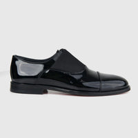 Bulletti Men's Leather Dress Slip On 24-397 black patent shoe, side view with glossy leather upper