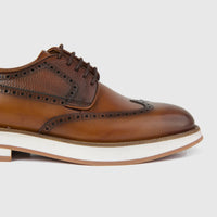 Bulletti men's leather chunky sole lace up brogue 96-324 in tan, side view with white sole.