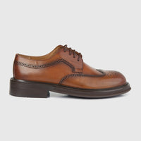 Bulletti mens leather chunky sole lace up brogue 124-25 tan BC69 shoe, side view with perforated toe.