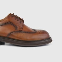Bulletti Men's Leather Chunky Sole Lace Up Brogue 124-25 Tan BC69 in tan leather, close-up side view with perforated toe.
