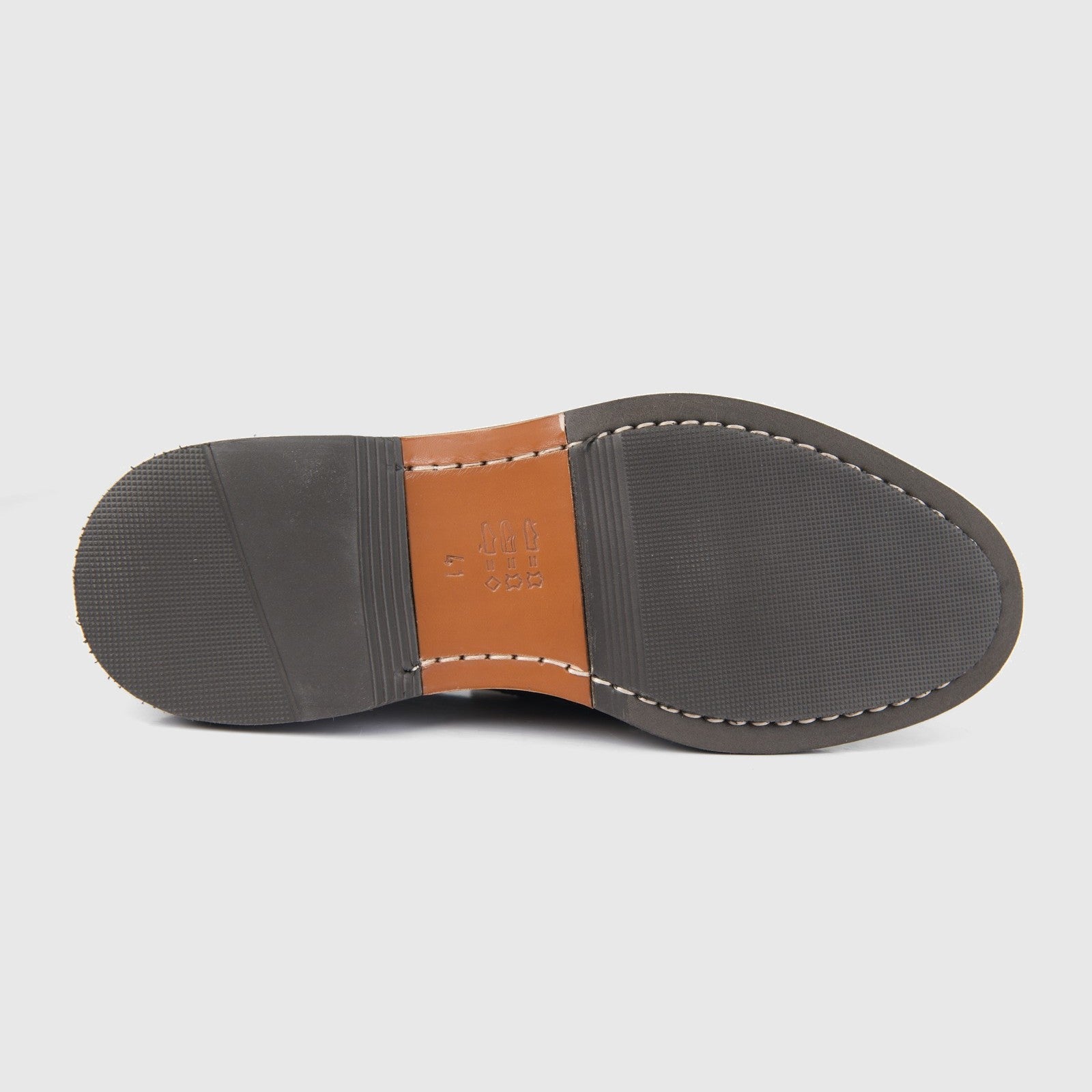 Bulletti men's leather chunky sole slip on 96-459 in tan, bottom view showing black rubber tread outsole.