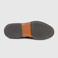 Bulletti men's leather chunky sole slip on 96-459 in tan, bottom view showing black rubber tread outsole.