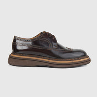 Bulletti Men's Leather Chunky Sole Brogue 124-30 in brown leather, side view, with wingtip perforations.