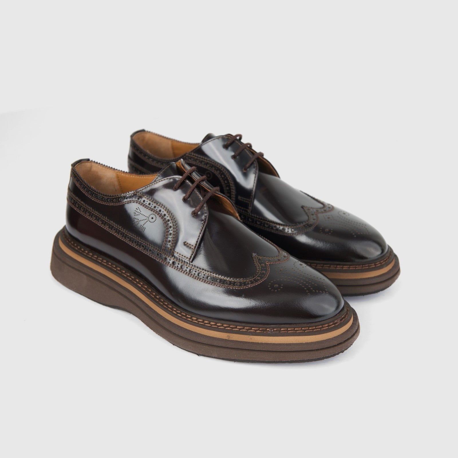 Bulletti men's leather chunky sole brogue 124-30 in dark brown, lace-up oxford shoes shown side view