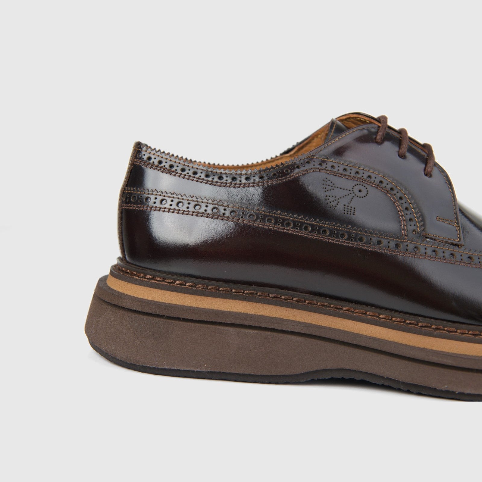 Bulletti Men's Leather Chunky Sole Brogue 124-30 in brown leather, side view showing brogue perforations and thick sole.