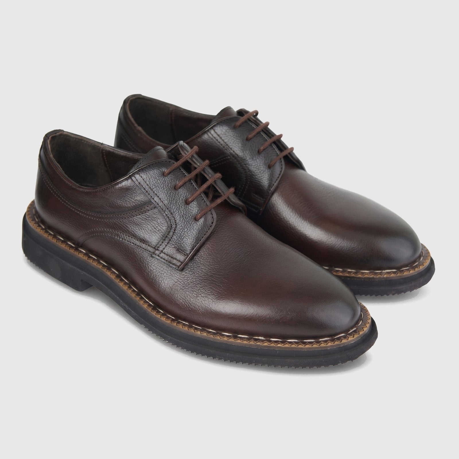 Bulletti Men's Leather Chunky Sole Lace Up 96-361 Brown BC76 shoes in brown leather with lace-up front and thick black sole.