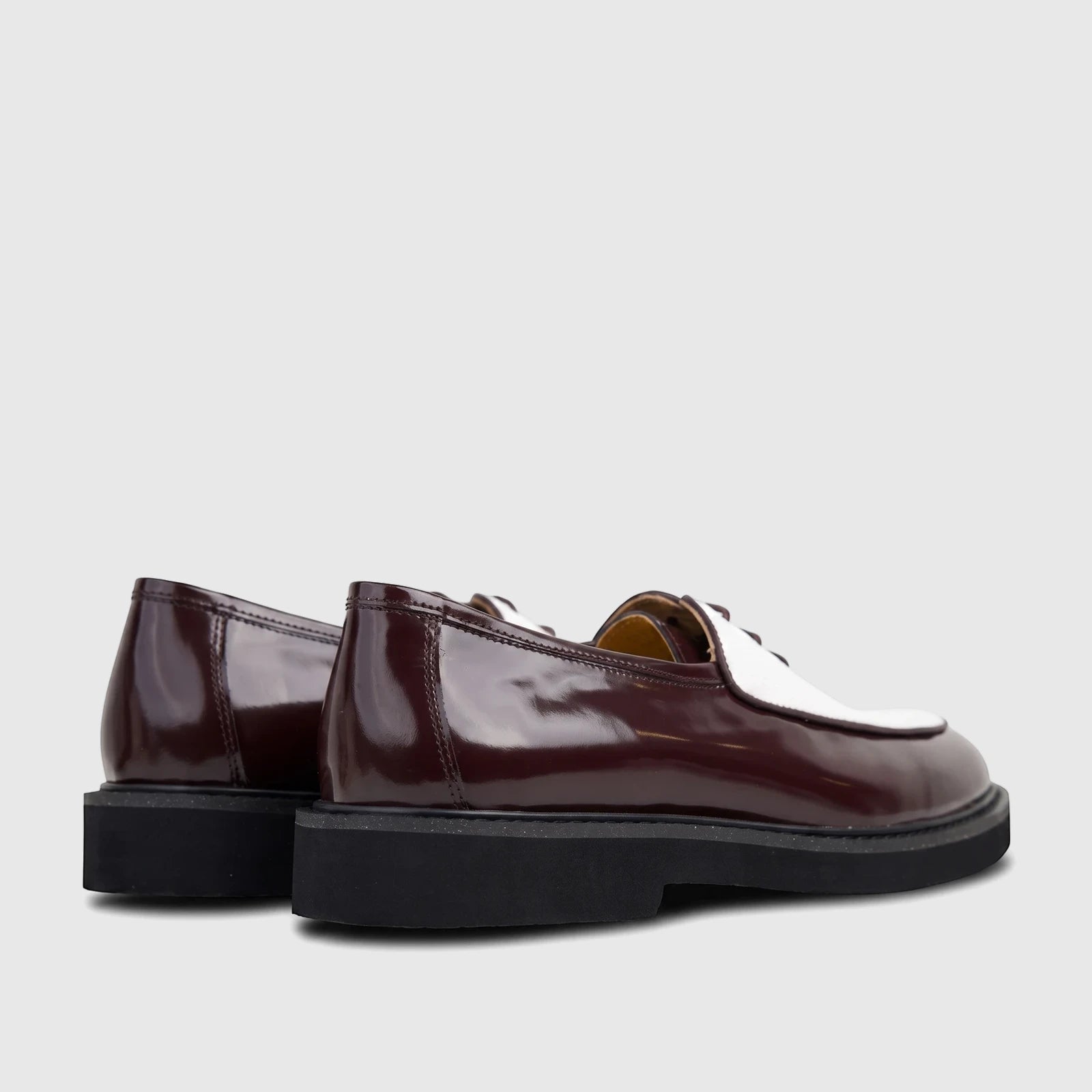 Bulletti Men's Leather Chunky Sole Lace Up B7800M Odyssey shoes in glossy burgundy and white, featuring a chunky black sole,