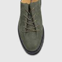 Olive green men's Bulletti leather chunky sole casual lace-up shoe, showcasing the textured leather and criss-cross laces.