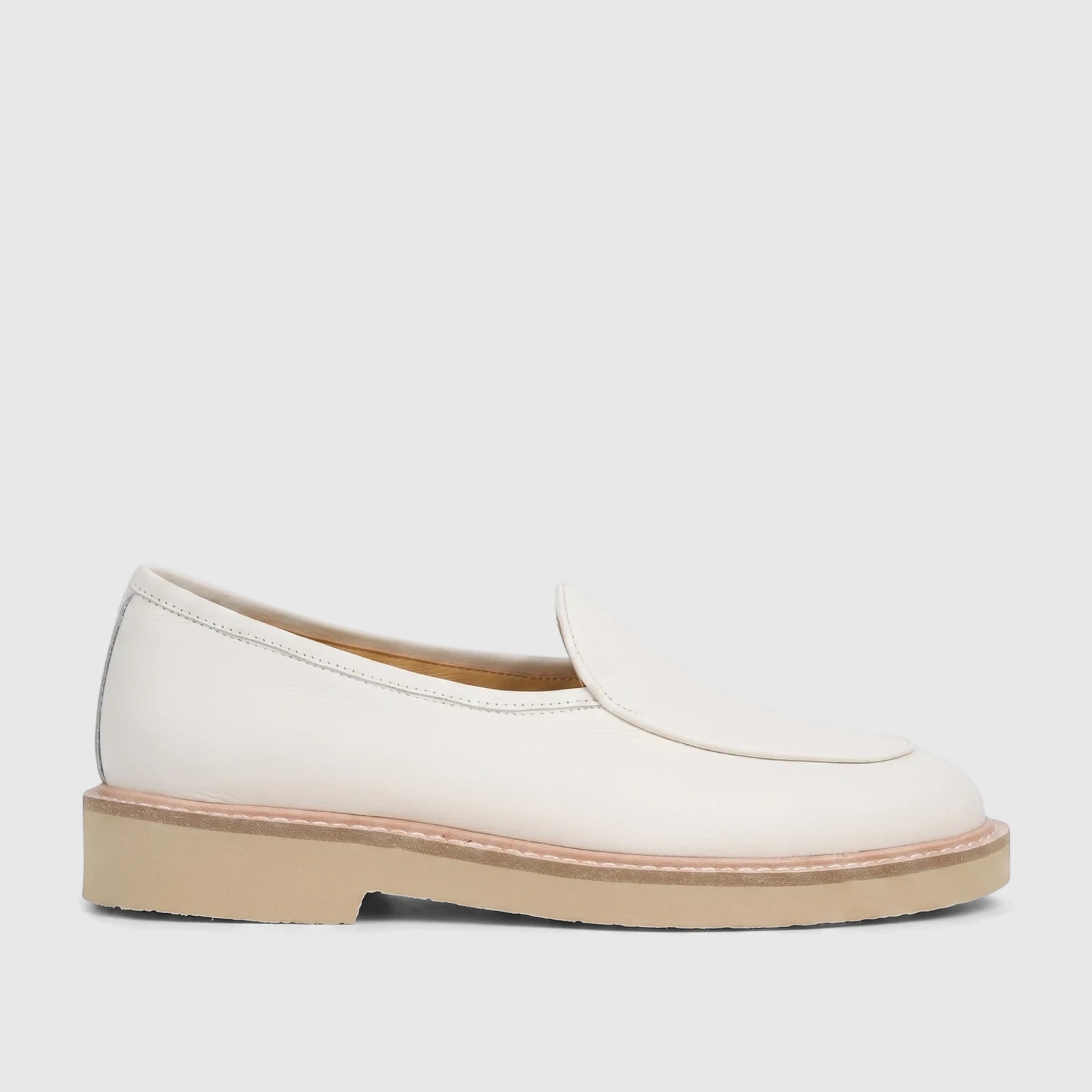 Bulletti Men's Leather Chunky Sole Loafer B7812M Mariner Off White, featuring a smooth leather upper and a sturdy tan chunky