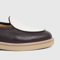 Bulletti Men's Leather Chunky Sole Loafer in mariner brown and off-white, captured in a close-up side view.