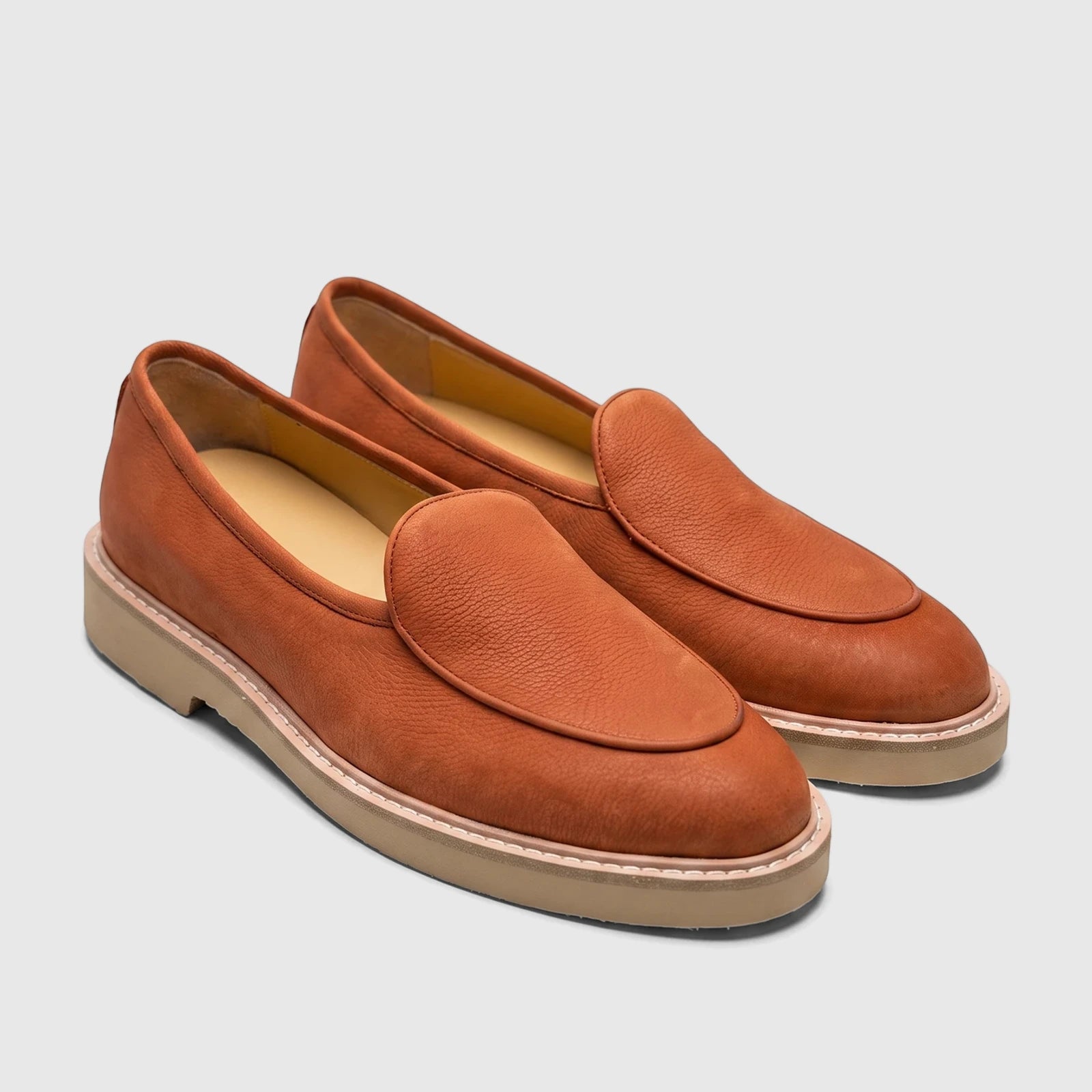 Bulletti Men's Leather Chunky Sole Loafer B7810M in Mariner Orange, featuring a textured leather upper and a substantial