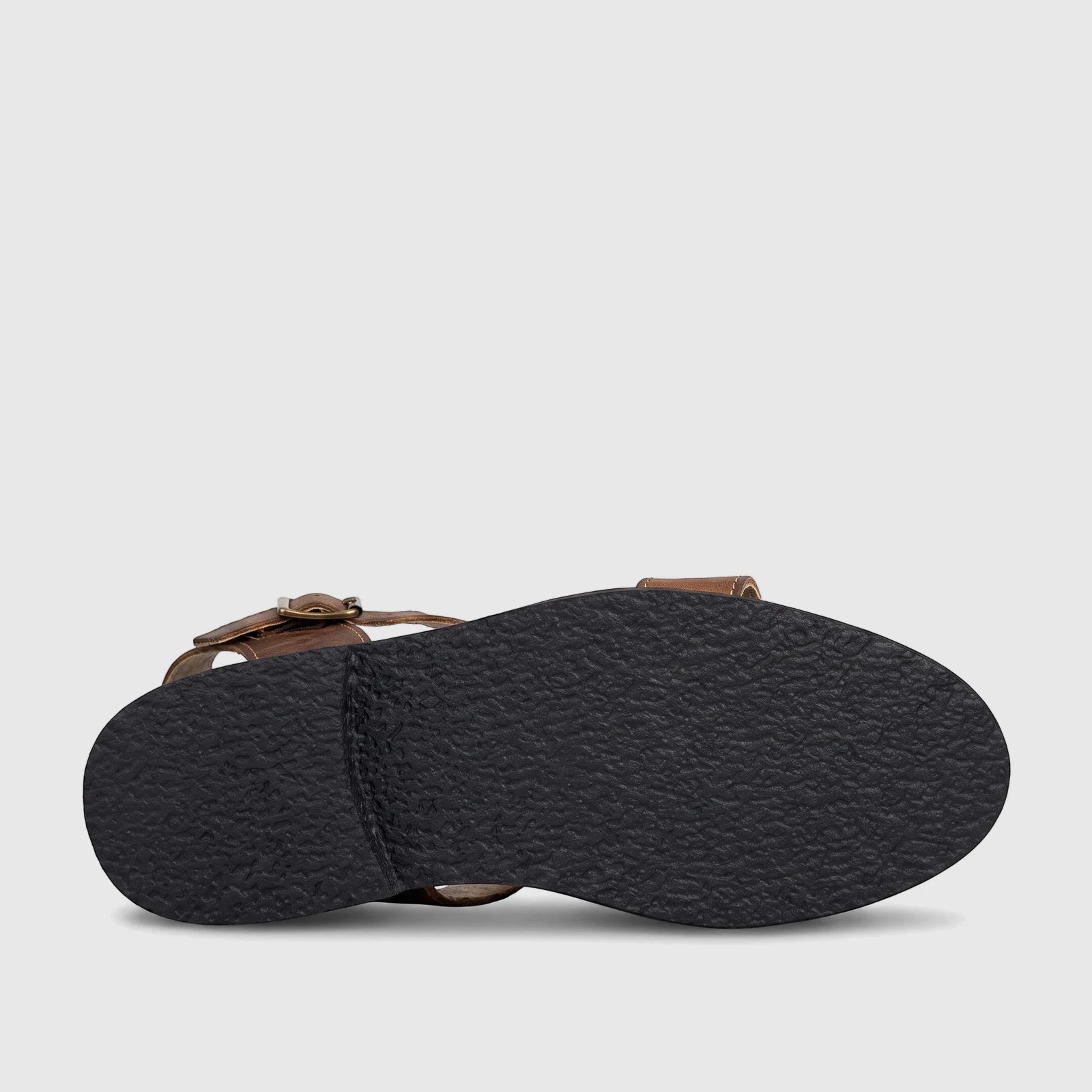 Underside view of a Bulletti Men's Leather Chunky Sole Sandal B7815M in stallion brown, showcasing its black rubber sole.