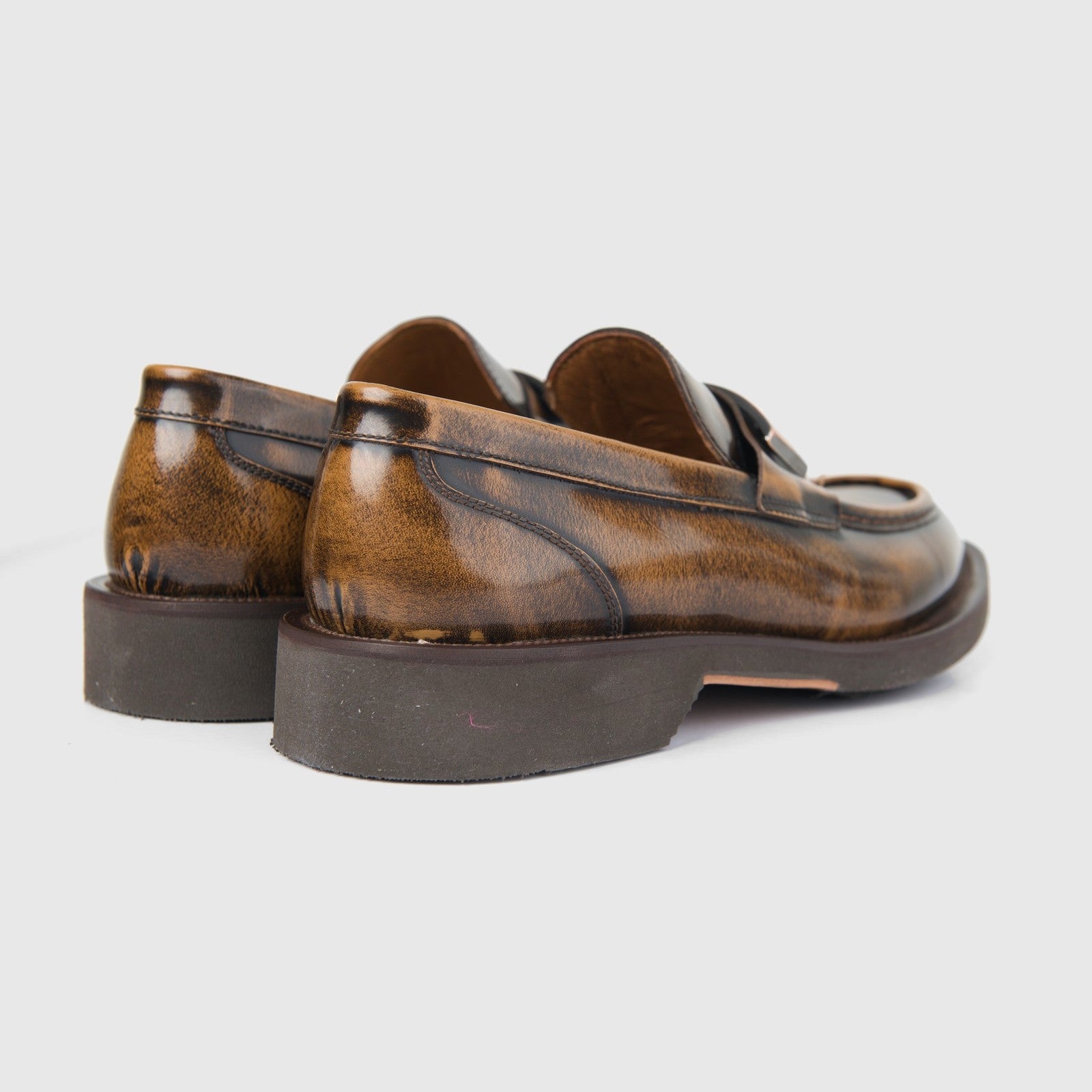 Bulletti Men's Leather Chunky Sole Slip On 96-459 in tan leather, rear side view showing thick black sole