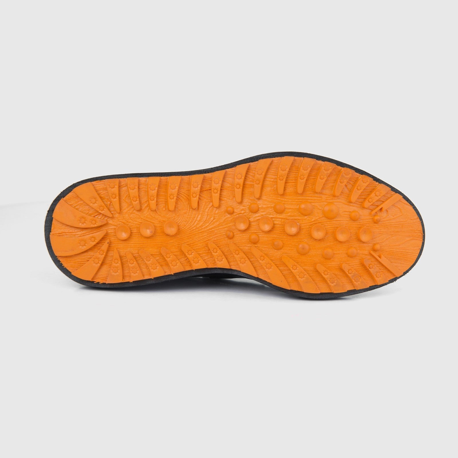 Bulletti Men's Leather Chunky Sole Slip On 96-553 Black Patent, bottom view showing orange rubber tread outsole