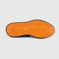 Bulletti Men's Leather Chunky Sole Slip On 96-553 Black Patent, bottom view showing orange rubber tread outsole