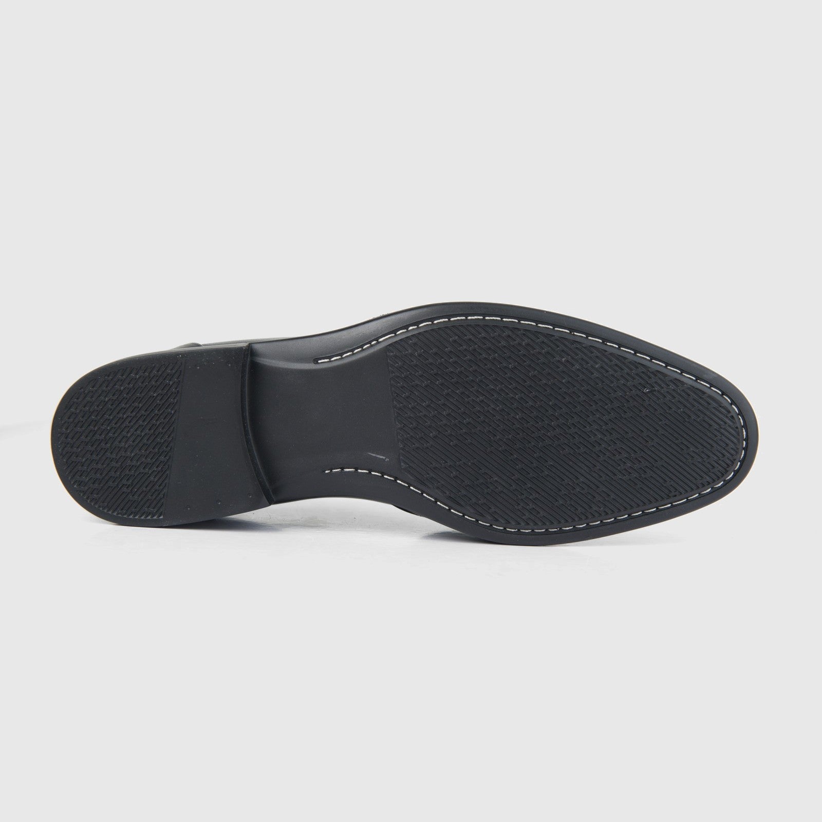 Bulletti Mens Leather Dress Lace Up 123-172 black, bottom view with textured rubber outsole tread.