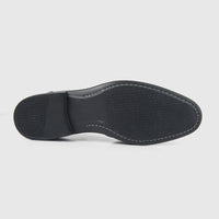 Bulletti Mens Leather Dress Lace Up 123-172 black, bottom view with textured rubber outsole tread.