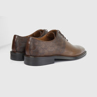 Bulletti Men's Leather Dress Lace Up 2-805 in walnut brown, rear side view showing embossed leather heel panels.