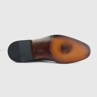 Bulletti Men's Leather Dress Lace Up 2-805 in walnut, bottom sole view showing brown leather outsole and black heel