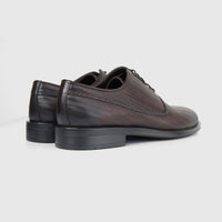 Bulletti Men's Leather Dress Lace Up 24-491 brown dress shoes, rear side view with textured leather upper.