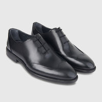 Bulletti Men's Leather Dress Lace Up 123-172 Black BC65 shoes, black leather lace-up oxfords shown in side view