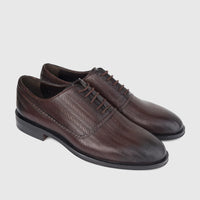 Brown leather Bulletti men's dress shoes, lace-up style with a distinctive wavy textured pattern.