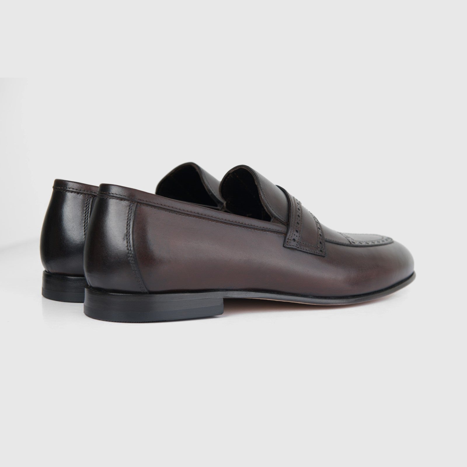 Bulletti Men's Leather Dress Slip On 140-22 in brown, side view of smooth leather loafers with low heel.