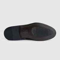 Bulletti men's leather dress slip on 140-48 in black, bottom view showing textured rubber outsole and heel