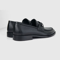 Bulletti Men's Leather Dress Slip On 140-48 Black BC70 loafers, side view showing pebbled leather and low heel.
