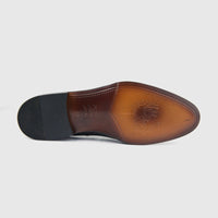 Bulletti Men's Leather Dress Slip On 5-54 Black BC68, bottom view showing brown leather sole and black heel.
