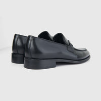 Bulletti Men's Leather Dress Slip On 5-54 Black BC68 loafers in black leather, side and rear view