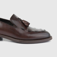 Bulletti Men's Leather Dress Slip On With Tassel 96-378 Brown BC80, brown leather loafer side view with tassel