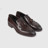 Bulletti Men's Leather Dress Slip On With Tassel 96-378 in brown leather, pair of tassel loafers shown