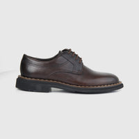 Bulletti men's leather chunky sole lace up 96-361 brown shoe, side view with black treaded outsole