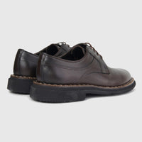 Bulletti Men's Leather Chunky Sole Lace Up 96-361 Brown BC76 shoes, brown leather lace-ups with thick black sole, side view.