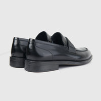 Bulletti mens leather dress slip on 52-126 in black hi shine, rear side view with low heel