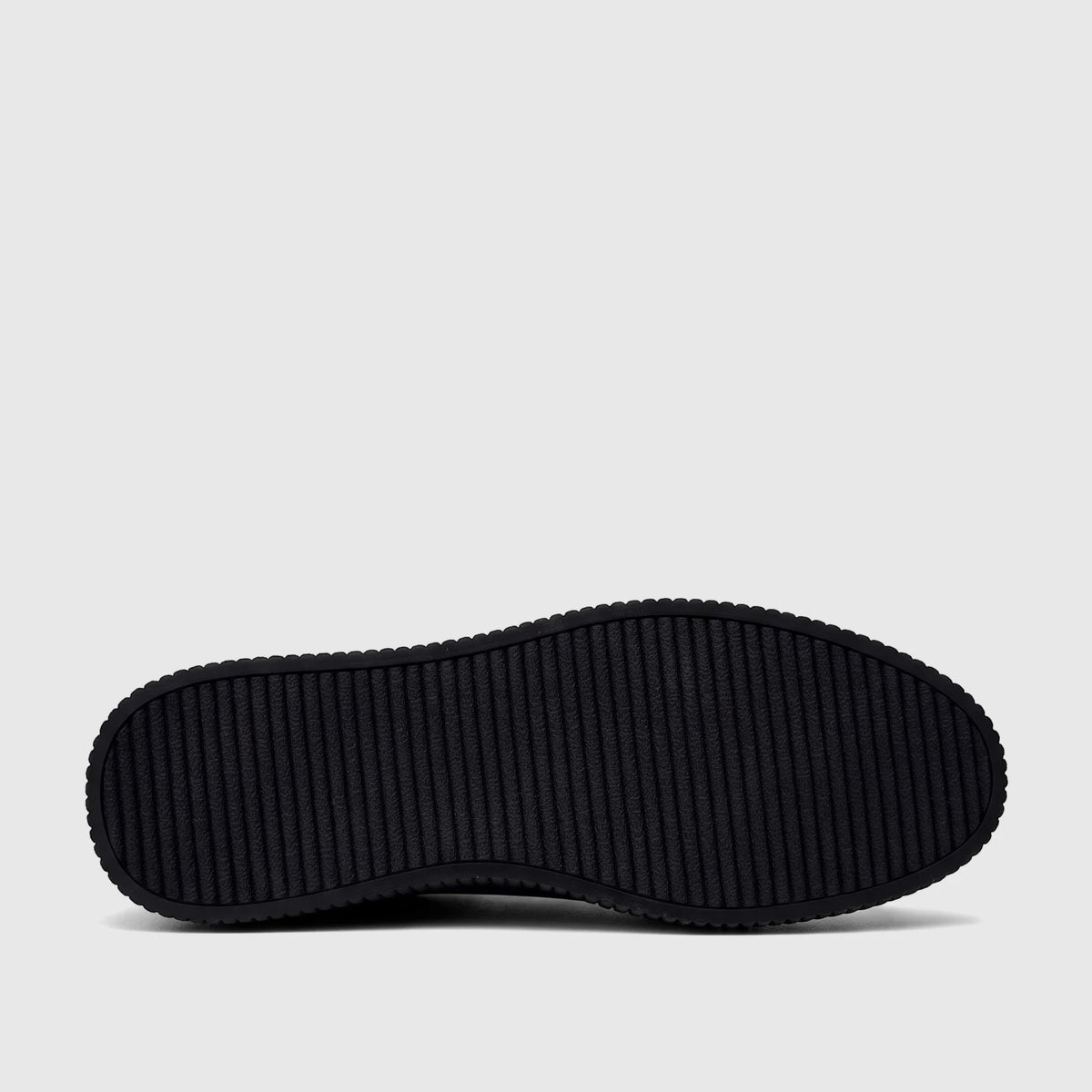 Black Bulletti men's leather sneaker sole with ribbed texture, shown from a bottom-side view.