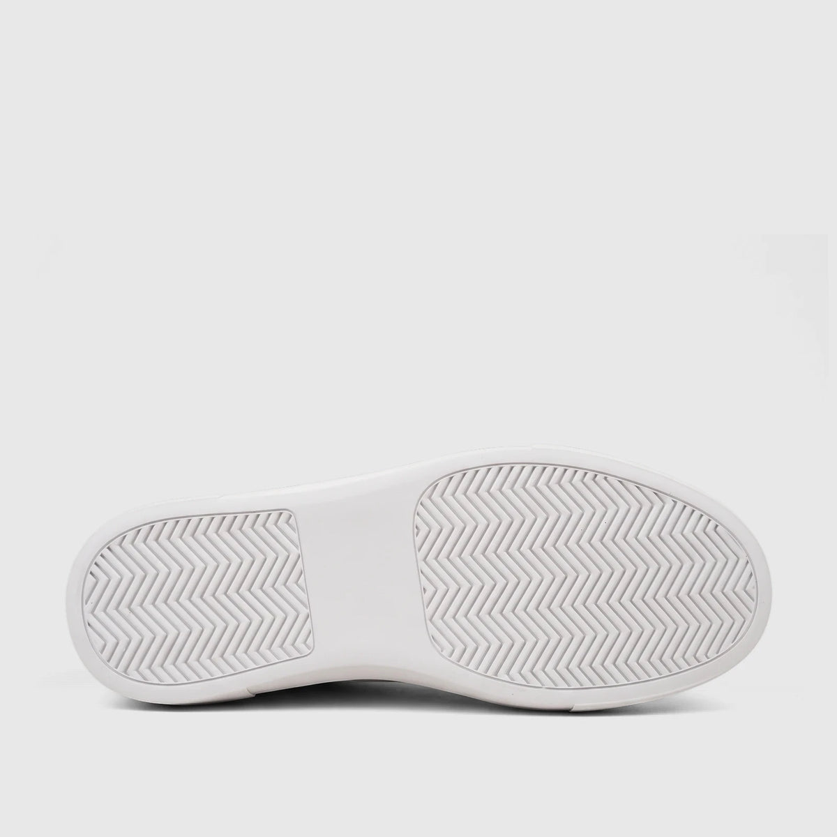 Bulletti Men's Leather Sneaker in white/red, shown from the underside, highlighting the sole's unique zigzag traction