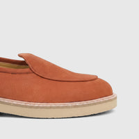 Bulletti Men's Mariner Orange leather chunky sole loafer, side view showing pebbled texture and light sole.