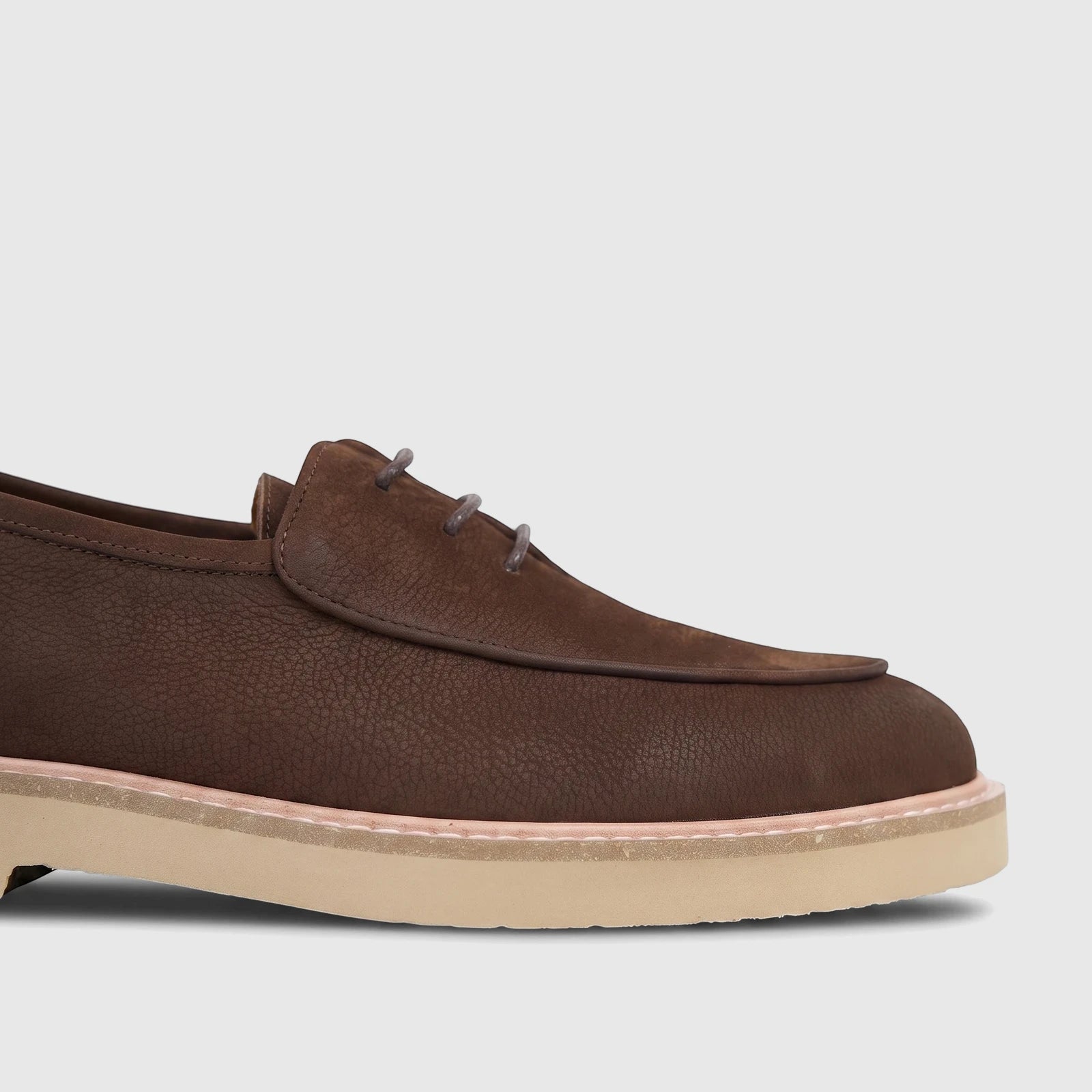 Bulletti Men's B7802M Monarch Brown leather lace-up shoe with a chunky beige sole, shown in a close-up view.