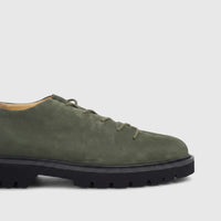 Bulletti Men's Seawolf casual lace-up shoe in olive green leather, featuring a chunky black sole, viewed from the side.