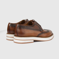 Bulletti men's tan leather chunky sole lace-up brogue shoes, rear side view showing perforated detailing