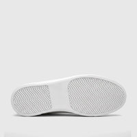 Bottom view of a Bulletti Men's white leather sneaker, showcasing its textured sole with a chevron pattern.