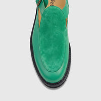 Bulletti Unisex leather and suede chunky sole sandal in majesty green, photographed from a top-down view.