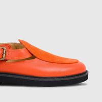 Bulletti Unisex Leather Chunky Sole Sandal in Majesty Orange Suede, featuring a prominent buckled strap.