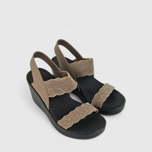 Skechers Ladies Comfort Wedge Sandal Rumble on 119601 Dark Taupe SW75