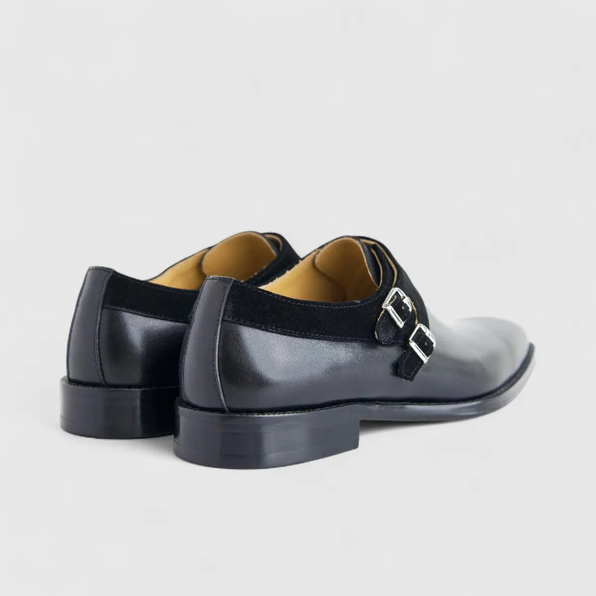 Formales Men's Leather Slip On With Double Buckle  AE5288-859 Black EL138