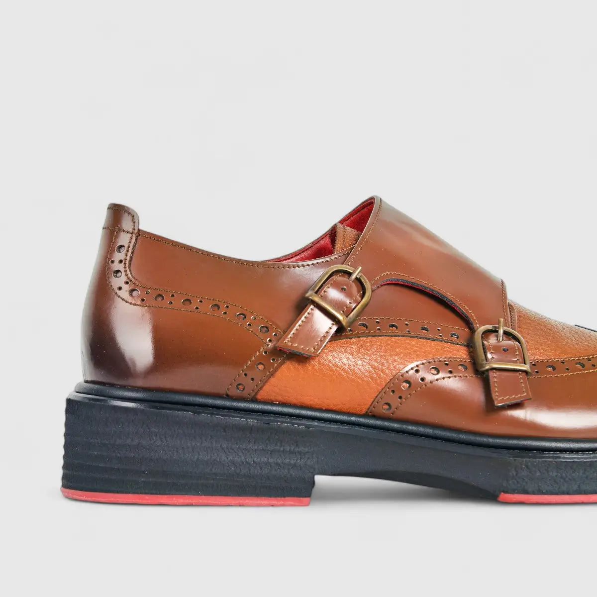 Formales Men's Leather Chunky Sole Double Monk 2477 Tan FC111